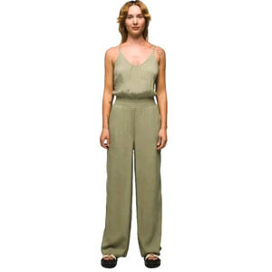 NEW prAna‎ Fernie Wide Leg Jumpsuit Womens Small Green Gauze Tencel Spaghetti